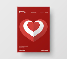 Amazing Valentine's day vector A4 vertical orientation front page mock up. Abstract cover with heart illustration design layout. Holiday greeting card simple creative brochure template background. © kitka