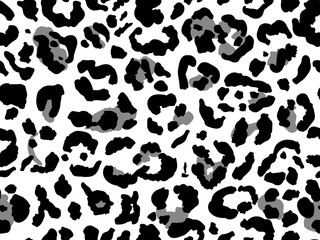Seamless leopard fur pattern. Fashionable wild leopard print background. Modern panther animal fabric textile print design. Stylish vector black grey and white illustration © prezent