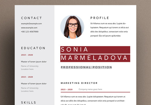 Reseme Layout with Dark Red Accents and Gray Sidebar