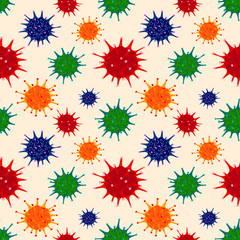 Viruses, bacteria vector pattern background. Seamless texture with bacterias, virus, microbe