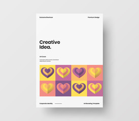 Amazing Valentine's day vector A4 vertical orientation front page mock up. Abstract cover with heart illustration design layout. Holiday greeting card simple creative brochure template background.