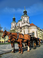 Fototapeta na wymiar Horse Carriage at the Old Square in Prague