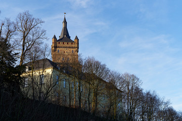 Schwanenburg, Kleve, Germany, view from below on a sunny winter day