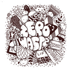 Zero waste lettering doodle style vector illustration