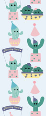 Vertical seamless border with party colorful pastel cactus