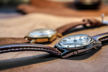 vintage watches on leather