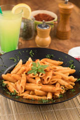 spicy hot pasta with lemonade