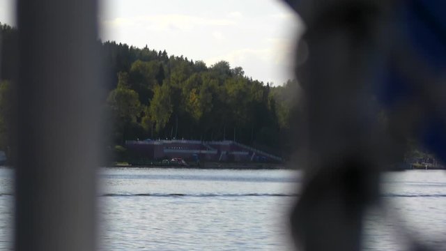 View of the river through the rigging riverboat