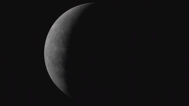 Animation of the night to day transition on the Mercury. Changing light from sunrise to sunset. Nearest planet to the sun. Solar system footage. Realistic space globe view. 4K Quality