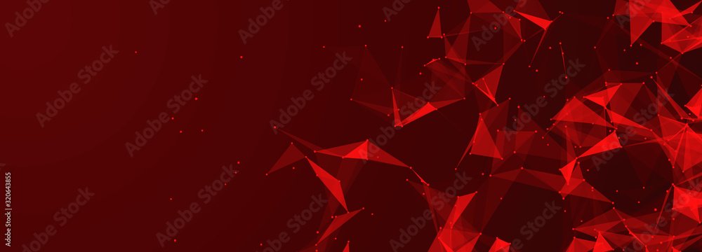 Aufkleber Red abstract polygonal space with connecting dots and lines. Dark background. Connection structure. 3d