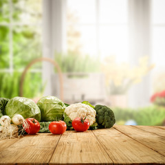 Desk of free space with vegetables and white spring window space 