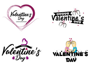 Happy Valentines Day badges. Set Of Calligraphic Quotes. Happy Typographic Background.