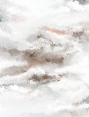Black, Brown and White Abstract Stormy Sky Illutration. Digital Painted Clouds. Smooth Black, Pale Orange and White Brush Painted Stains. Pastel Color Abstract Sky Print ideal for Layout, Cover.