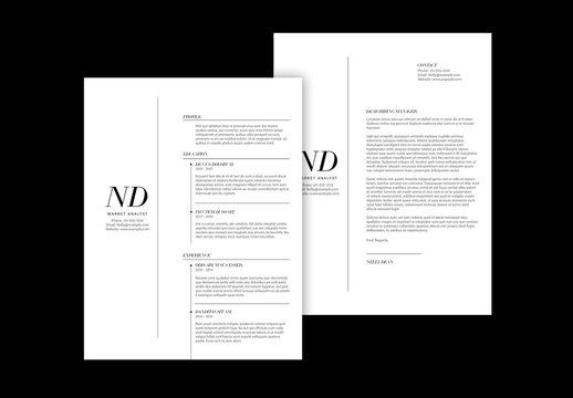 Black and White Resume Layout with Serif Monogram Element