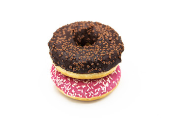 Donuts with sprinklesin and glaze isolated on white background