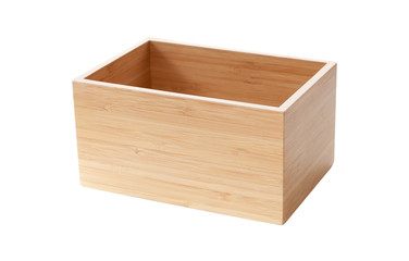 Empty wooden box for your packaging isolated on white background top view.