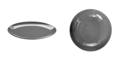 Empty black plate isolated on white background