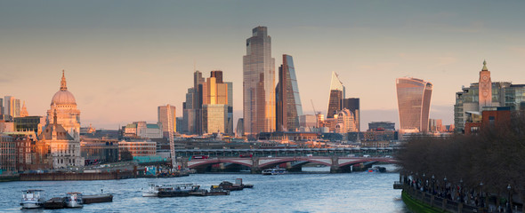 City of London, Square Mile, panorama shows completed 22 Bishopsgate tower, London