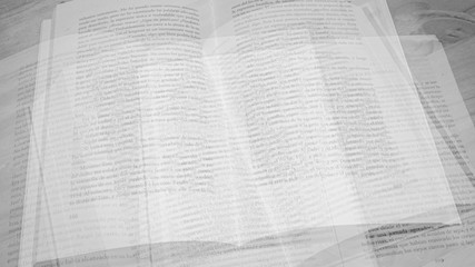 Multi exposure: Open book in spanish and black and white (b&w)
