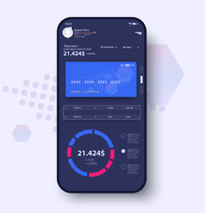 Savings Tracker Concept UI, UX, GUI screens and flat web icons for mobile apps, responsive app. Credit card manager smartphone interface vector template. Mobile app page blue design layout. Vector