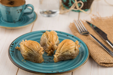 walnut Turkish baklava with Turkish coffee