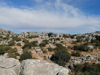 Fototapeta na wymiar Torcal de Antequera, provincia de Málaga, Andalucía, España La forma única de las rocas se debe a la erosión que ocurrió hace 150 millones de años. 