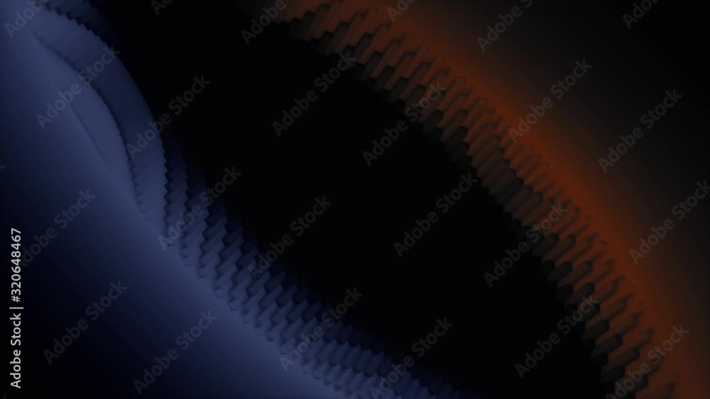 Poster abstract two blue and red inhomogeneous shapes flowing isolated on black background, seamless loop. 