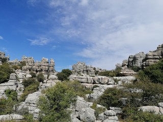 Fototapeta na wymiar Paisaje con rocas Parque Nacional El Torcal, Torcal de Antequera, provincia de Málaga, Andalucía, España