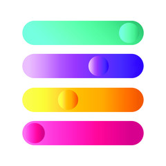 Obraz premium Colored buttons, collection, set. Bright colors yellow, pink, violet, green. Vector stock illustration on an isolated white background. For web site design, infographic, banner.