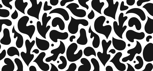 Black and White seamless pattern with modern abstract Scandinavian cut out elements.