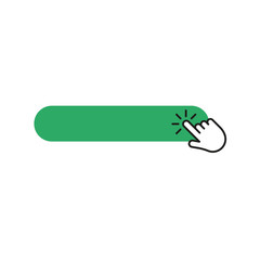Click here button with hand pointer clicking. Vector illustration.