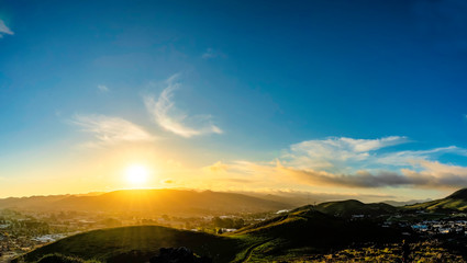 Plakat Panoramic Sunset over Hill, Mountains