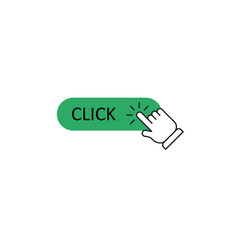 Click here button with hand pointer clicking. Vector illustration.
