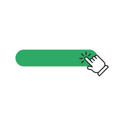 Click here button with hand pointer clicking. Vector illustration.