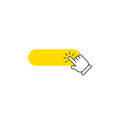 Click here button with hand pointer clicking. Vector illustration.
