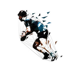 Rugby player running with ball, isolated low polygonal vector illustration