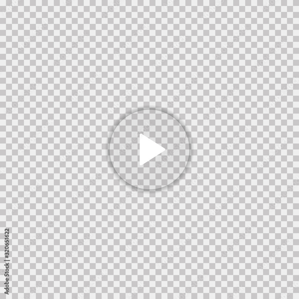 Poster play opasity button with shadow isolated on white background. simple play button icon vector. vector
