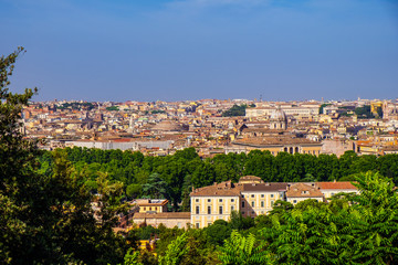 Fototapeta premium Rome, Italy - Panoramic view of the Rome city center seen from the Janiculum Hill - Gianicolo - within the Trastevere district of Rome