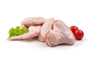 Fresh raw chicken wings, isolated on white background