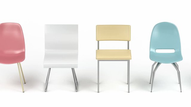 Chairs with different designs and colors on white