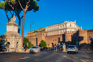 Rome, Italy - Porta Pinciana gate within the walls of ancient Rome at the Piazzale Brasile square...