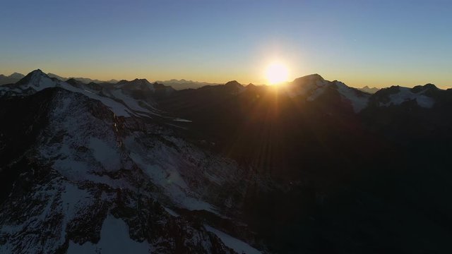 High Altitude Sunset in the Alps Aerial
