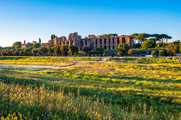 Rome, Italy - Panoramic view of the ancient roman arena Circus Maximus - Circo Massimo - with the...