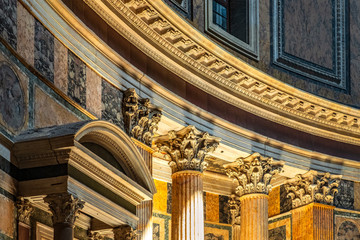 Rome, Italy - Interior of Roman Pantheon ancient temple, presently catholic Basilica, with its...