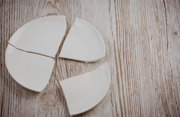 Broken Plate  on the floor in the kitchen The concept of accidents in the kitchen is dangerous for...