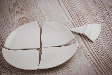 Broken Plate  on the floor in the kitchen The concept of accidents in the kitchen is dangerous for...