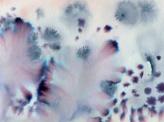 Grungy watercolor and ink violet on light blue abstract texture