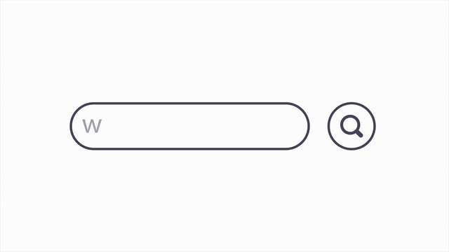 Animation of a web search. Typing into Search Engine on white background. Search bar icon animation. Web search 4k animation