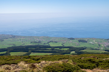 Obraz premium Panoramic view to Terceira island coastline from Santa Barbara viewpoint at Azores, Portugal