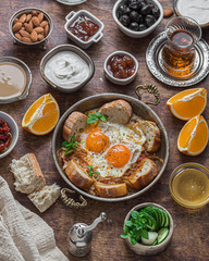 Many appetizers on a table for turkish breakfast